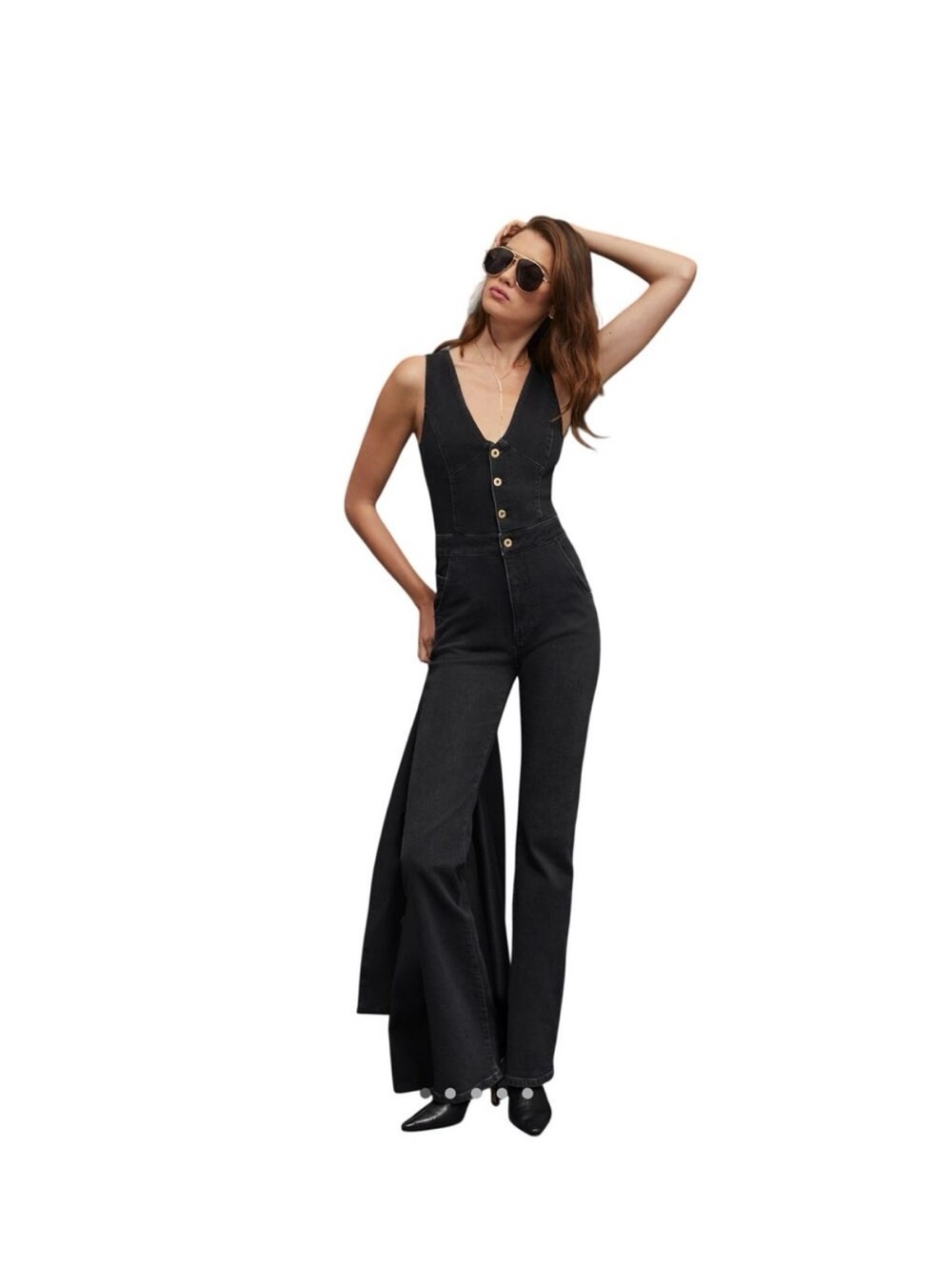 Anthropologie Pilcro Denim Jumpsuit NWT Size 4 Carbon Wide Leg Button Front